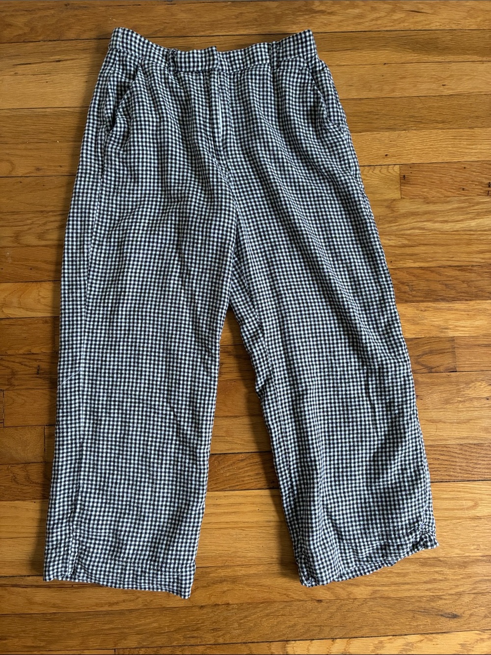 Abercrombie Linen Blend Gingham Pant 26 Short Wide Leg High Rise Crop Curve Love